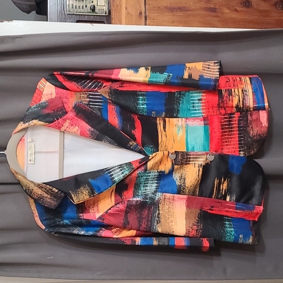 VTG Impulse California Womens Blazer Jacket Coloful Stretch Buttons Sz XL EUC - Picture 1 of 10